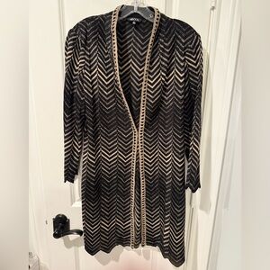 Misook sweater cardigan with center closure. Black and tan